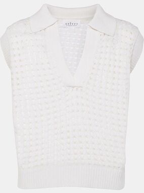 NWT VELVET WHITE CROCHET KNIT VEST WITH COLLAR